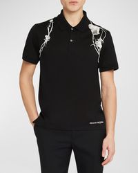 Alexander McQueen - Floral Embroidered Pique Polo Shirt - Lyst