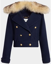 Chloé - Faux-Fur Collar Double-Breasted Wool Bomber Jacket - Lyst
