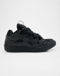 Lanvin - Leather And Suede Curb Sneakers - Lyst