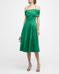 Oscar de la Renta - Off-The-Shoulder Halter Pleated Cotton Midi Dress - Lyst