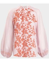 Silvia Tcherassi - Molveno Embroidered Linen Balloon-Sleeve Blouse - Lyst