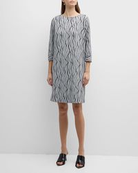 Caroline Rose - 3/4-Sleeve Wave Intarsia Knit Knee-Length Dress - Lyst