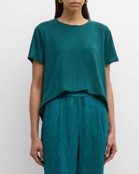 Eileen Fisher - Short-Sleeve Crewneck Organic Linen Jersey Tee - Lyst