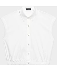 Theory - Cropped Elasticated-Waist Button-Front Shirt - Lyst