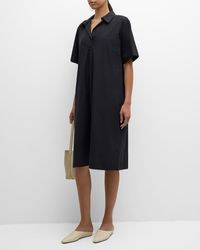Eileen Fisher - Pleated Organic Cotton Poplin Midi Shirtdress - Lyst