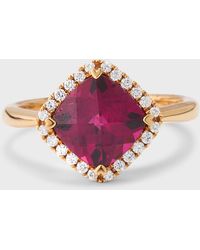 Lisa Nik - 18k Rose Gold Rhodlt Garnet Statement Ring With Diamonds, Size 6 - Lyst