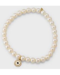 Sydney Evan - Freshwater Pearl Beaded Bracelet With Diamond Evil Eye Charm - Lyst