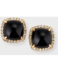 Frederic Sage - 18k Yellow Gold Cushion Cabochon Black Onyx Earrings With Diamond Halos - Lyst