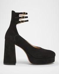 Chloé - Loti Suede Platform Block-Heel Pumps - Lyst
