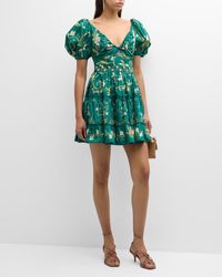 Agua Bendita - Manzanilla Esmeralda Embroidered Poplin Fit & Flare Mini Dress - Lyst