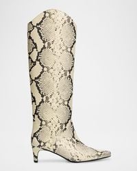 STAUD - Western Wally Snake-Embossed Leather Knee-High Boots - Lyst