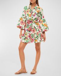 MISA Los Angles - Martina Floral-print Balloon-sleeve Mini Shirtdress - Lyst