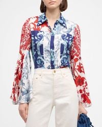 Alice + Olivia - Willa Fitted Placket Bell-Sleeve Top - Lyst