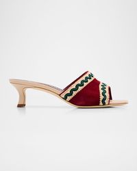 Manolo Blahnik - 50Mm Marebis Embroidered Kid Suede Mule Sandals - Lyst