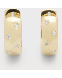 Roberto Coin - 18k Yellow/white Gold Diamond Huggie Hoop Earrings - Lyst