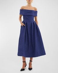 Rebecca Vallance - Helene Pleated Off-Shoulder Jacquard Midi Dress - Lyst