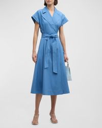 Lafayette 148 New York - Belted Organic Cotton Poplin Midi Wrap Dress - Lyst
