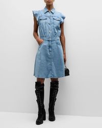 Moschino Jeans - Chambray Flutter Sleeve Knee-length Dress - Lyst