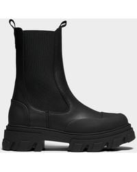 Ganni - Cleated Leather Mid Chelsea Boots - Lyst