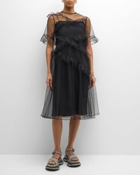 ADEAM - Kitri Ruffle Tulle Short-sleeve Dress - Lyst