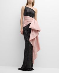 Pamella Roland - Strapless Stretch Sequin Gown With Taffeta Bow Sash - Lyst
