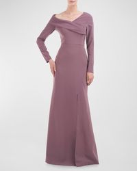 Kay Unger - Off-shoulder A-line Stretch Crepe Gown - Lyst