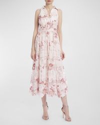 Badgley Mischka - Sleeveless Floral Jacquard Midi Dress - Lyst