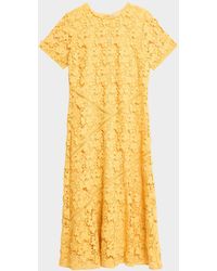 Tahari Chayenne Faux Leather Lace Midi Dress in Purple | Lyst