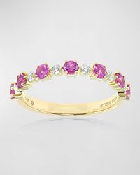 Stevie Wren - 14k Gold Flowerette Diamond And Pink Sapphire Stack Ring - Lyst