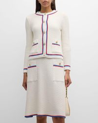 Misook - Heritage Contrast-Trim Intarsia Ribbed Soft Knit Jacket - Lyst