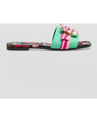 Dolce & Gabbana - Floral Jewel Buckle Flat Sandals - Lyst