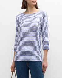 Majestic Filatures - Striped 3/-Sleeve Stretch Linen Tee - Lyst