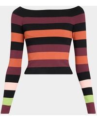 Christopher John Rogers - Colorblock Striped Knit Long-Sleeve Boat-Neck Top - Lyst