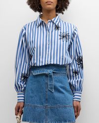 Tanya Taylor - Davina Cotton Stripe Floral Embroidered Shirt - Lyst