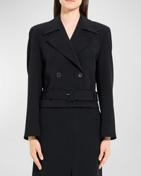Theory - Double-Breasted Admiral Crepe Crop Trench Coat - Lyst