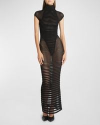 Alaïa - High Neck Sheer Maxi Dress With Back Detail - Lyst
