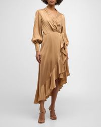 Zimmermann - Silk Wrap Midi Dress - Lyst