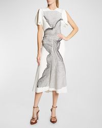 Victoria Beckham - Fishnet-Print Gathered-Waist Short-Sleeve Midi Dress - Lyst