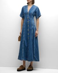 Ganni - Future Short-Sleeve Denim Maxi Dress - Lyst