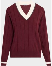 Brunello Cucinelli - Monili V-Neck Cashmere Rib Knit Sweater - Lyst
