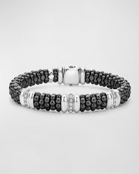 Lagos - Three-station Black Caviar Bracelet With Diamonds, 9mm - Lyst