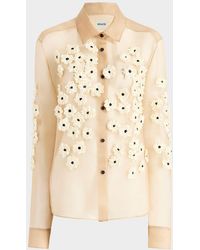 KHAITE - Argo Floral Applique Silk Button-Down Top - Lyst