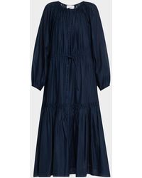 chinese dress ladies Midi Linen Dress Maceio in Cobalt Blue