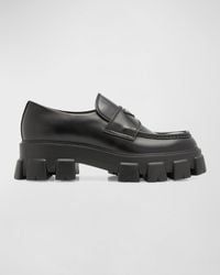 Prada - Monolith Lug-sole Brushed Leather Loafers - Lyst