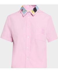 Marni - Floral-Print Collar Short-Sleeve Button-Down Shirt - Lyst