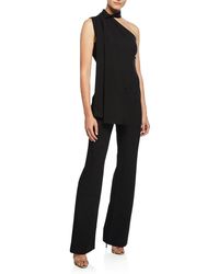 Black Halo Abby One-shoulder Sleeveless Jumpsuit With Cape - Black