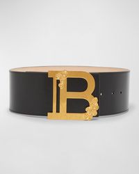 Balmain - Floral B-Monogram Leather Waist Belt - Lyst