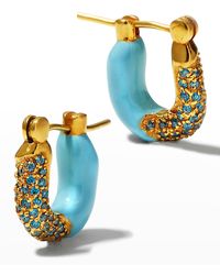 Joanna Laura Constantine - Mini Hoop Earrings With Half Enamel And Pave, Blue - Lyst