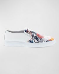 Robert Graham - Buddy Floral-Print Leather Slip-On Sneakers - Lyst