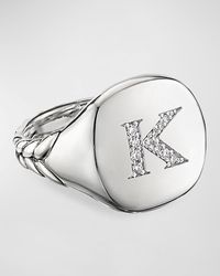 David Yurman - Dy Initial Pinky Ring In Sterling Silver With Diamonds - Lyst